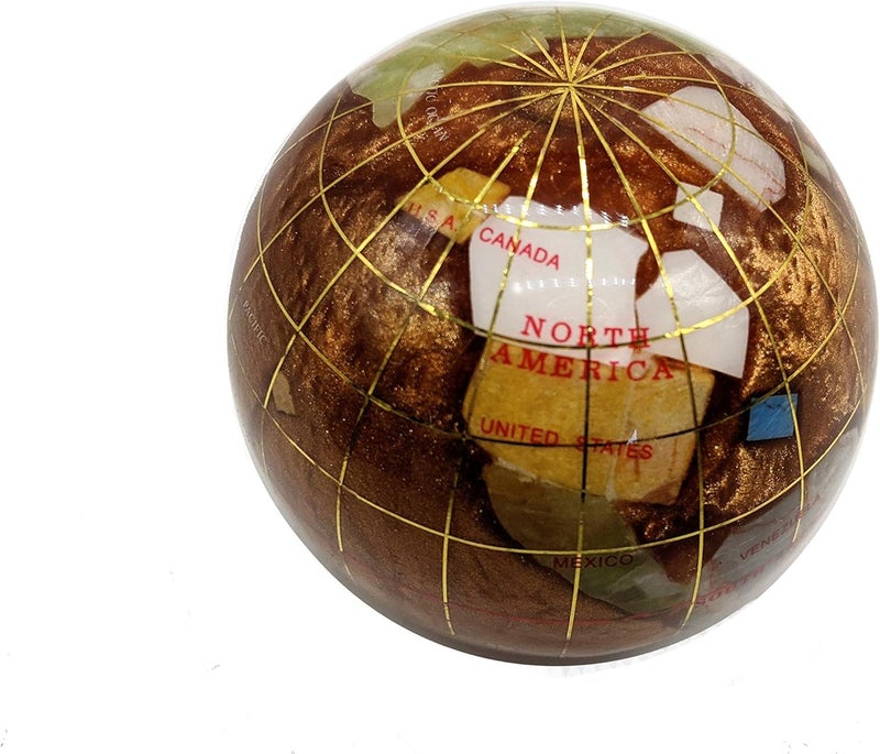 Unique Art Since 1996 3-Inch Amber Pearl Swirl Ocean Gemstone World Globe Paper Weight - Image 2